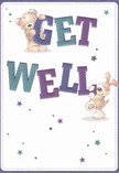 Brimming with uplifting energy, this get well card scene radiates warmth and joyful optimism-an adorable teddy bear and a puppy animatedly support the bold, lively letters of 'Get Well.' The hues of deep indigo and teal in the text create a vibrant splash against a subtle creamy background, inviting a smile much like fresh blooms from Crystal Palace Flowers brighten a neighbour's window. Blue and purple stars twinkle playfully across the card, weaving in a sense of hope reminiscent of twilight walks under the Crystal Palace skyline. The bear's fuzzy texture and the puppy's inviting, floppy ears are illustrated with such care that one can almost reach out and feel their comforting embrace. This card delivers more than just a sentiment-it offers a visual remedy, designed to bring comfort and cheer to anyone in the local community on the road to recovery or in need of uplifting support.